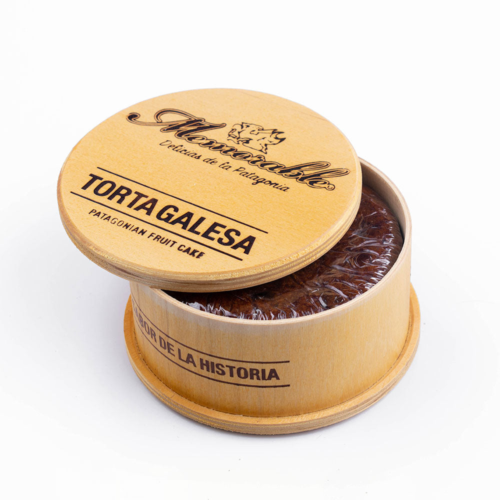 Patagonian Fruit Cake (Torta Galesa) - 500 gramos en Caja de Madera Redonda